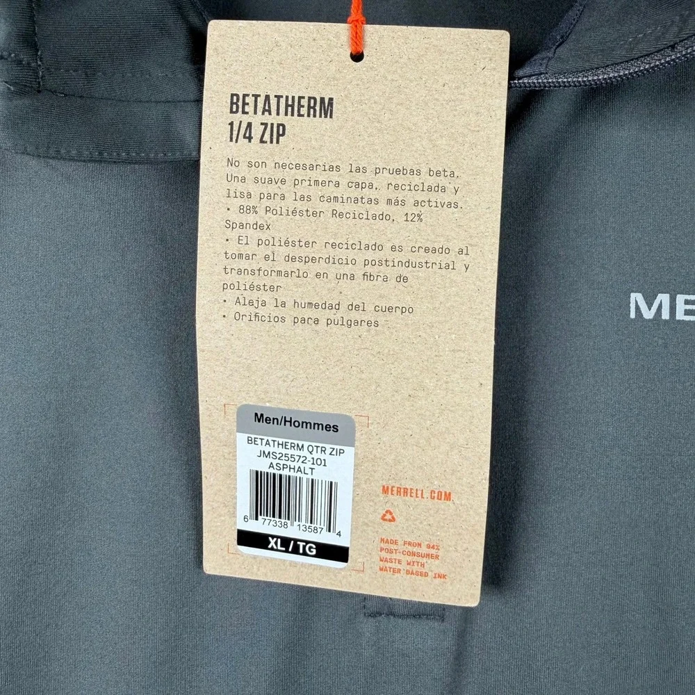 Merrell Betatherm Mens XL 1/4 Zip‎ Pullover Gray Asphalt NWT Gorpcore Athleisure